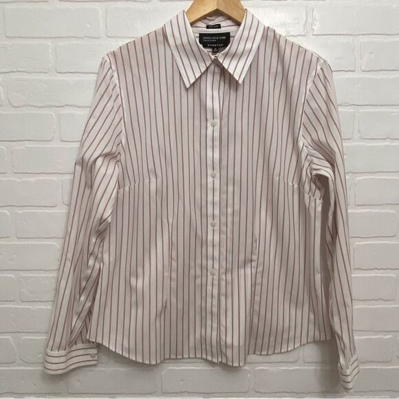 2/40$ JONESNewYork button down shirt non iron stretch striped white red black 16 - Picture 10 of 16